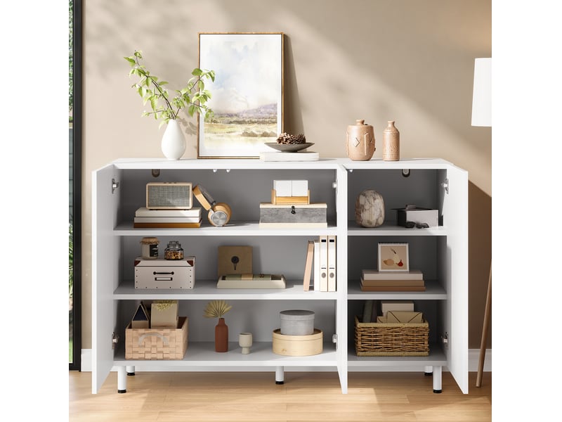  Meuble à chaussures 2 en 1 avec 3 portes, étagères réglables et fermeture amortie, pour entrée, blanc, 120 × 37 × 80 cm  - Conforama C