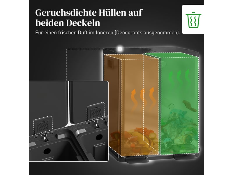  Poubelle double 2 x 20 l à pédale en acier inoxydable et plastique noir 45,8x36x51,6 cm  - Conforama E