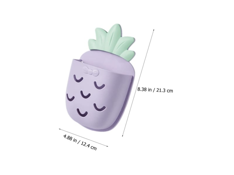 Lot de 2 range-muraux salle de bain sans perçage ananas violet et jaune, organiseur cosmétiques et porte-brosse à dents - Conforama D