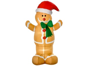 Décoration de noël gonflable : bonhomme en pain d'épice de 1,83 m avec nœud, 3 led, souffleur intégré, décoration de jardin