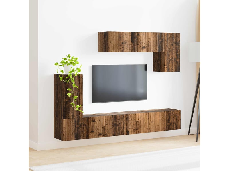 Ensemble meuble tv - banc tv - meuble de rangement 4 pcs bois ancien bois d'ingénierie  - Conforama D