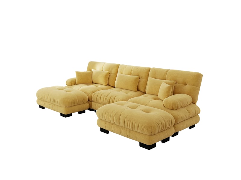  Canapé d’angle modulable convertible 3 places en chenille jaune avec ottoman - 313 x 145 x 81 cm  - Conforama A
