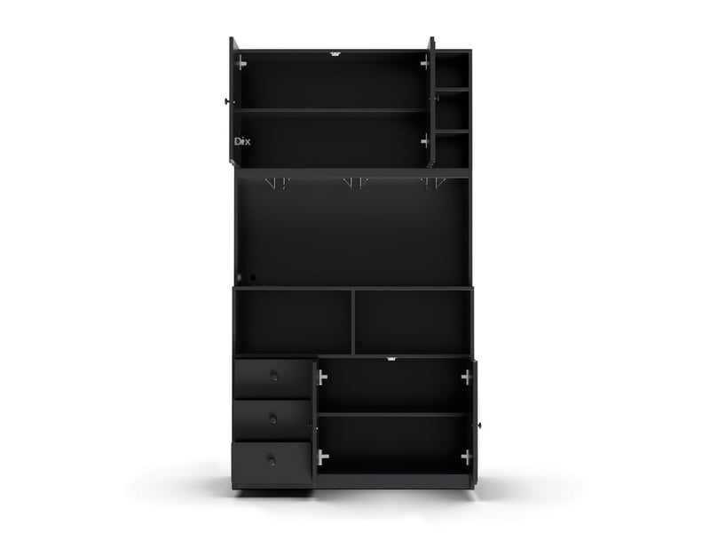  Servers, sideboards &amp; buffets - armoire de cuisine haute 180 cm avec led, étagère de cuisine avec prise, casier à vin et v - mdf - noir - 100 x 40 x 180 cm - usage domestique - installation simple N635P4664101112S - Conforama D