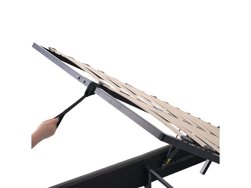  Lit coffre 160x200cm avec tête de lit de rangement, éclairage led, port de charge usb, sans matelas, lin, gris  - Conforama R