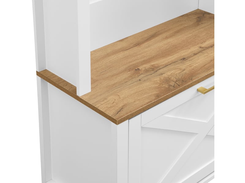  Meubles d'entrée avec porte-manteaux, étagère et rangement à chaussures, pour hall, mdf blanc et bois, 75 × 35 × 195 cm  - Conforama E