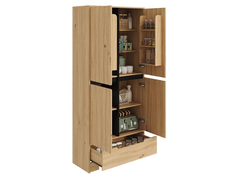  Armoire de rangement cuisine 80x35x180 cm en mdf avec tiroir, étagères réglables et rangements de porte, colonne naturelle  - Conforama A
