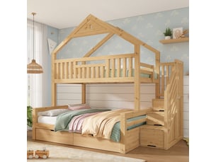Lit superposé 90x200 cm <strong>OKMYHOME</strong> <strong></strong> coloris bois clair
