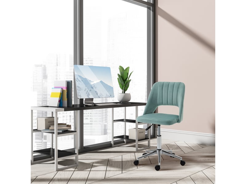  Chaise de bureau ergonomique à hauteur réglable, revêtement en velours, 49 x 60 x 79-91 cm, vert pétrole  - Conforama D