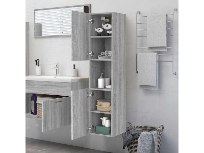  Amoire de salle de bain, meuble de rangement sonoma gris 30x30x130 cm bois d'ingénierie  - Conforama D