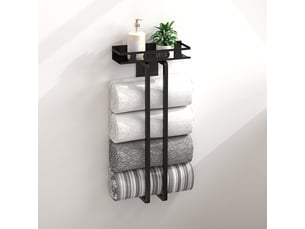 Portasciugamani da bagno, porta-asciugamani da 50 cm con mensola, porta-asciugamani nero per ospiti — adatto per cucina, bagno e camera da letto