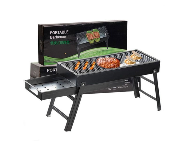  Barbecue portable charbon pliant ultra compact 7 cm avec plateau a charbon coulissant inox  - Conforama A