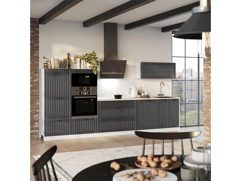  Vicco cuisine, gris foncéblanc, 340cm, pt marbre  - Conforama C