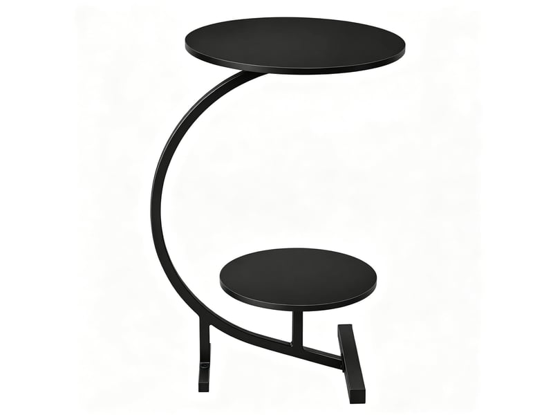  Table basse ronde à double plateau 31x30x66 cm en mdf et métal noir  - Conforama A
