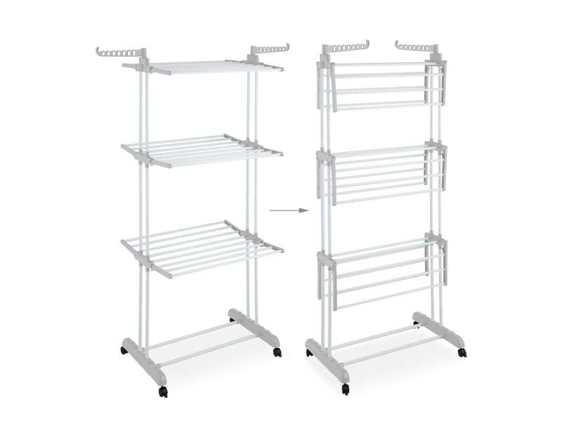  Séchoir à linge mobile tour 179 x 126 x 63,5 cm 4 niveaux avec roulettes design pratique en fer blanc 13_0017301  - Conforama B