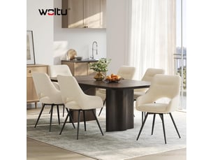 Lot de 6 chaise pivotante salle à manger, fauteuil en chenille, pieds métalliques, dossier creusé, beige