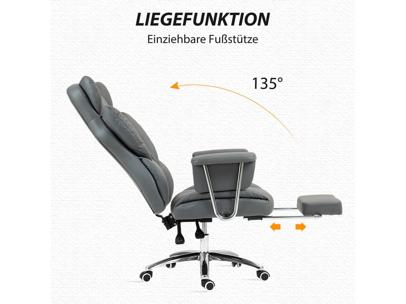  Fauteuil de bureau ergonomique,74x65x120-128 cm,avec repose-pieds,mousse,gris foncé  - Conforama D