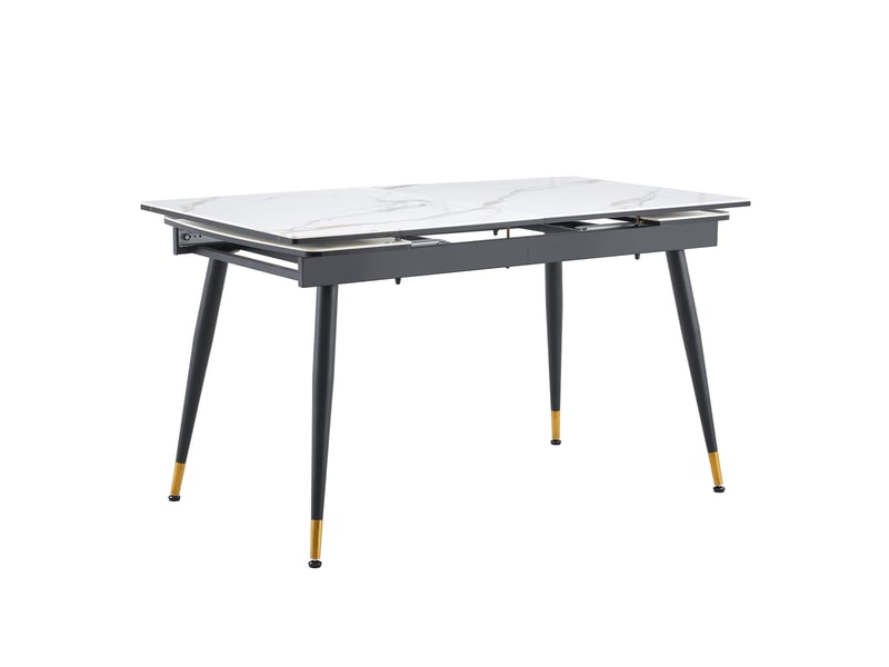  Table extensible avec plateau céramique piètement métal noir pieds dorés longueur 140-200 cm sans chaises  - Conforama A