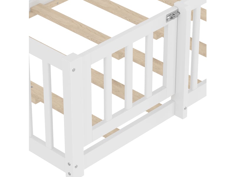 Lit cabane enfant 90x190 cm avec barrière de sécurité bois blanc sans matelas  - Conforama D