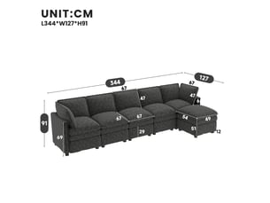 Canapé modulable xxl 6 places en tissu chenille gris avec pouf amovible