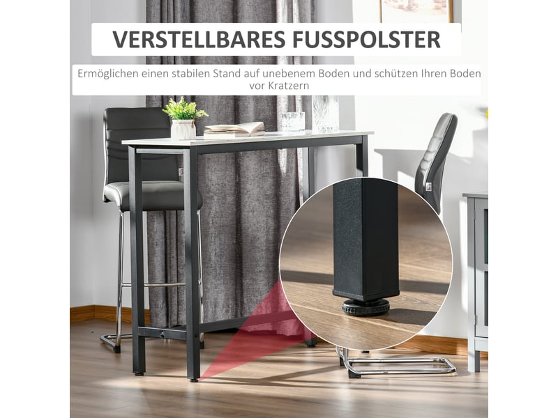 Table de bar avec pieds réglables pour cuisine en contreplaqué et acier 120×40×100 cm blanche effet marbre - Conforama C