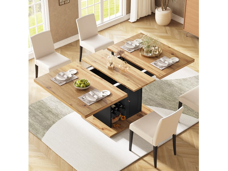  Table à manger extensible, 110-140x80x75 cm, 4-6 places avec porte-snacks, salle à manger, mdf, coloris noir et naturel  - Conforama D