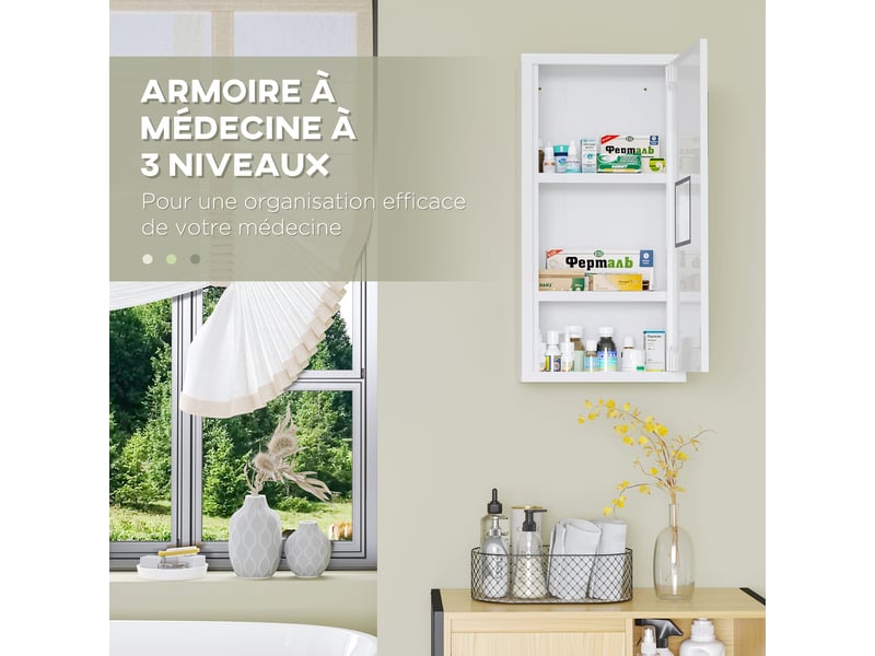  Armoire à pharmacie murale 30 x 12 x 60 cm porte magnétique sécurité gain de place moderne contemporain en acier blanc 21_0001947  - Conforama C