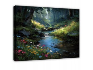 Tableau décoration murale impression sur toile forêt rivière vert - 100x70 cm - tableau décoration murale chambre et salon