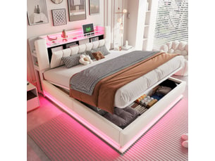 Lit coffre 180x200 cm <strong>MERAX</strong>  <strong>lit enfant beige</strong> coloris beige