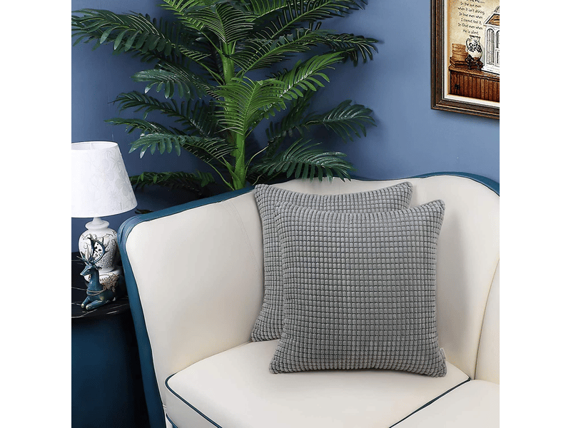  Taie d'oreiller en grains de maïs, taie d'oreiller en velours côtelé doux, housse de coussin pour la maison 2 pièces gris foncé, 45 x 45 cm  - Conforama C