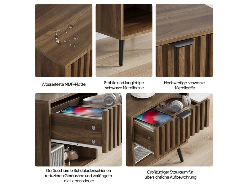 Table de chevet,45x40x53 cm,tiroir et rangement,mdf,coloris noyer - Conforama E