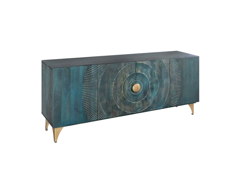  Buffet solaris 180 cm en bois massif sculpté bleu et doré – 4 portes  - Conforama A