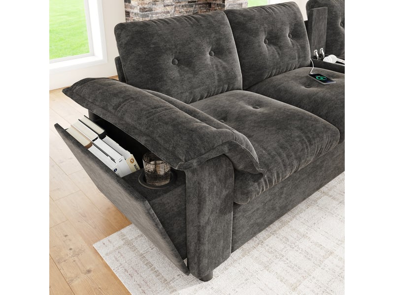  Canapé d'angle modulable,6 places, avec porte-gobelets, usbtype-c et led,312 x 142 x 82cm,gris  - Conforama E