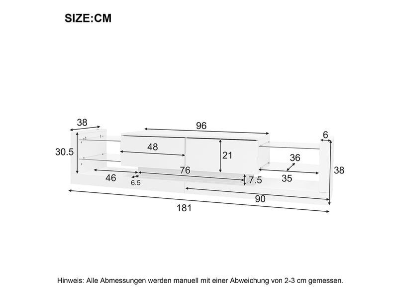  Ensemble meuble tv blanc - haute brillance - éclairage led intégré - dimensions table basse 100x50x40.3cm - Conforama E