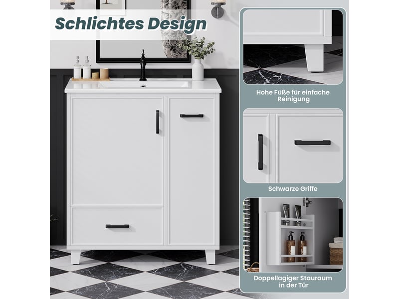  Meuble sous-vasque avec vasque céramique 1 porte 2 tiroirs blanc 76.5x47x82 cm NK000023AAK - Conforama D