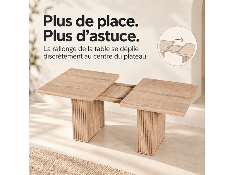 Table extensible pour 6 à 8 personnes avec rangements, 150 à 190 × 90 cm, couleur chêne - Conforama E