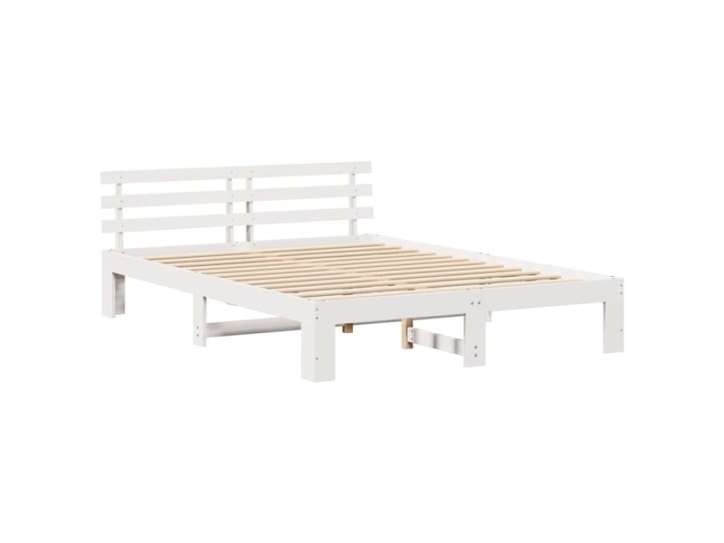  Lit double- lit adulte -  cadre de lit avec tête de lit blanc 150 x 200 cm pin massif  - Conforama C