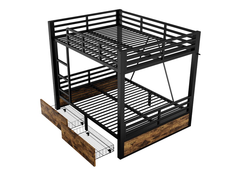  Lit superposé métal 140x200cm - tiroirs rangement - garde-corps - structure robuste - noir Seren Glow - Conforama D