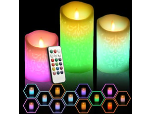 3 bougies led multicolores sans flamme avec télécommande et minuterie, effet flamme vacillante, véritable, d456
