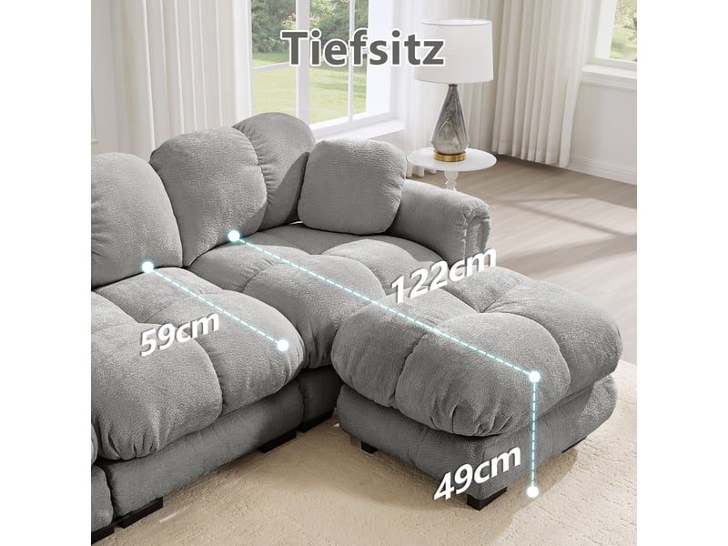 Canapé d'angle modulable 4 places avec ottomane mobile - lpospi - dossier courbé, chenille gris clair 330 × 149 × 90 cm - Conforama E