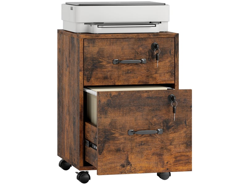  Caisson de bureau mobile 2 tiroirs sur roulettes marron 40 x 40 x 54,1 cm  - Conforama A