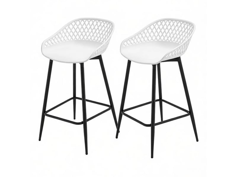  Lot de 2 tabourets de bar avec dossier ajouré, repose-pieds et structure stable, en métal et polypropylène blanc  - Conforama A