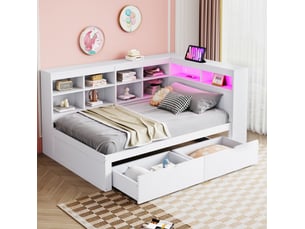 Lit avec rangement 90x200 cm <strong>MODENVIE</strong>  <strong></strong> coloris blanc