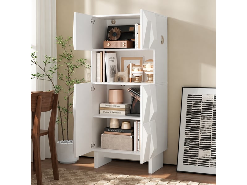  Meuble vitrine blanc à portes en relief, 4 portes et niche ouverte, l. 60,5 cm  - Conforama B