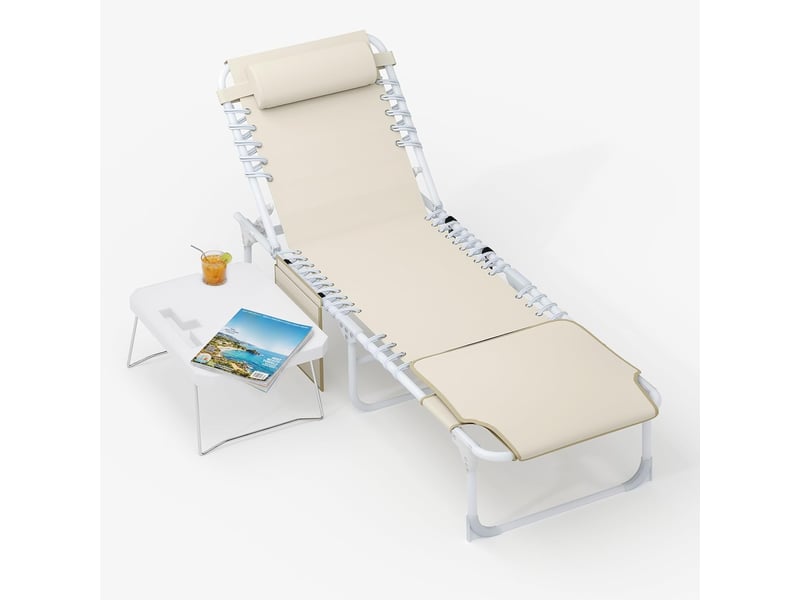  Banc de jardin réglables chaises de plage 3 en 1 pour terrasse– trou pour le visage, table pliante, ,coussin amovible -beige cBc-Rgz4QbkI-0VqO - Conforama A
