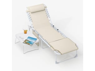 Banc de jardin réglables chaises de plage 3 en 1 pour terrasse– trou pour le visage, table pliante, ,coussin amovible -beige