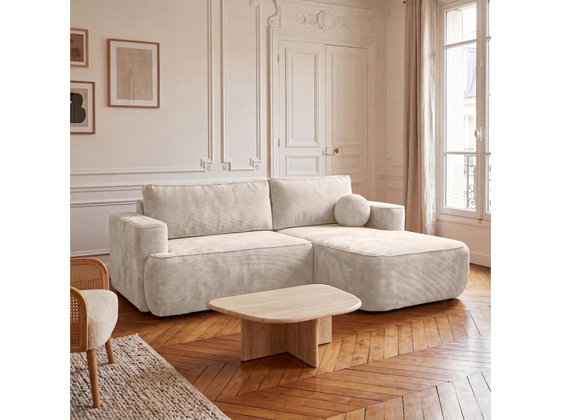  Canapé d'angle moon mini avec fonction couchage, tissu flow, droite, crème (04)  - Conforama B