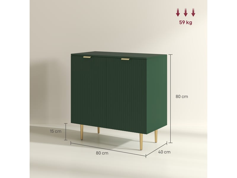  Buffet de cuisine à 2 portes, étagère réglable, pieds métalliques surélevés, 80 x 40 x 80 cm, vert olive  - Conforama E