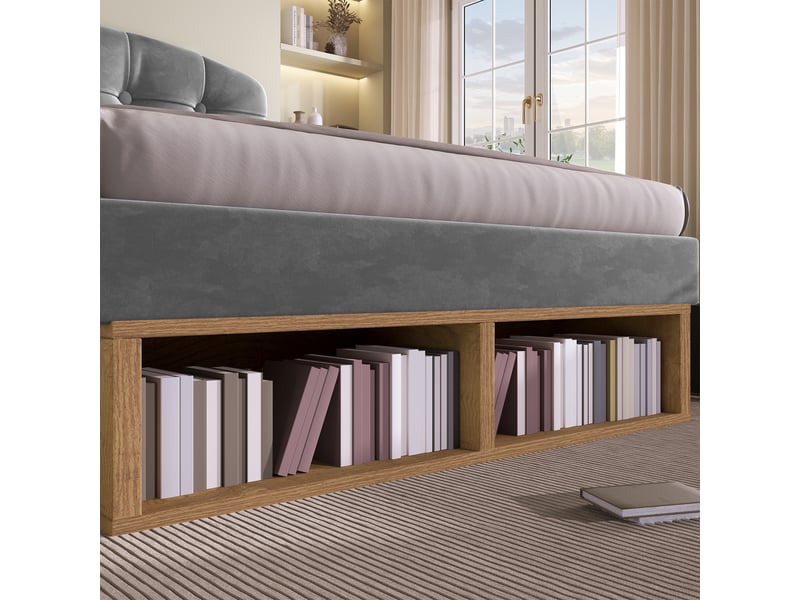  Lit enfant 90 x 200 cm, avec tiroirs et espace de rangement, en velours,gris  - Conforama W