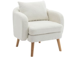 Fauteuil teddy blanc 1 place avec coussin, assise rembourrée en mousse et dossier haut, pour votre salon