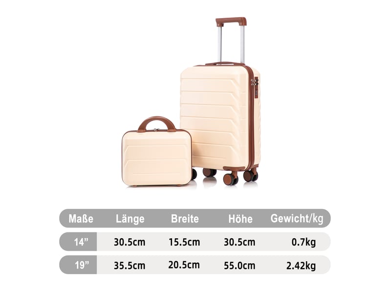 Set de valises rigides,19 pouces et 14 pouces,avec serrure,abs,beige - Conforama C